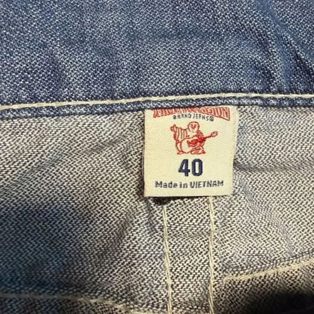 True Religion Ricky Straight Leg Jeans Size 40 with Plaid Patches